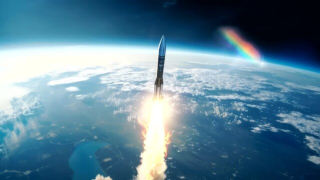 Rocket launch on the space with earth background video