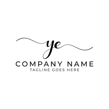 Modern initial letter YE, ye letter mark abstract calligraphy design, YE monogram logo, black color on white background