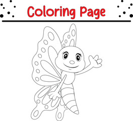 Obraz na płótnie Canvas Cute Butterfly coloring page for children. Bugs and Insect coloring book for kids