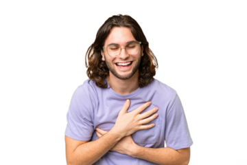 Young handsome man over isolated background smiling a lot