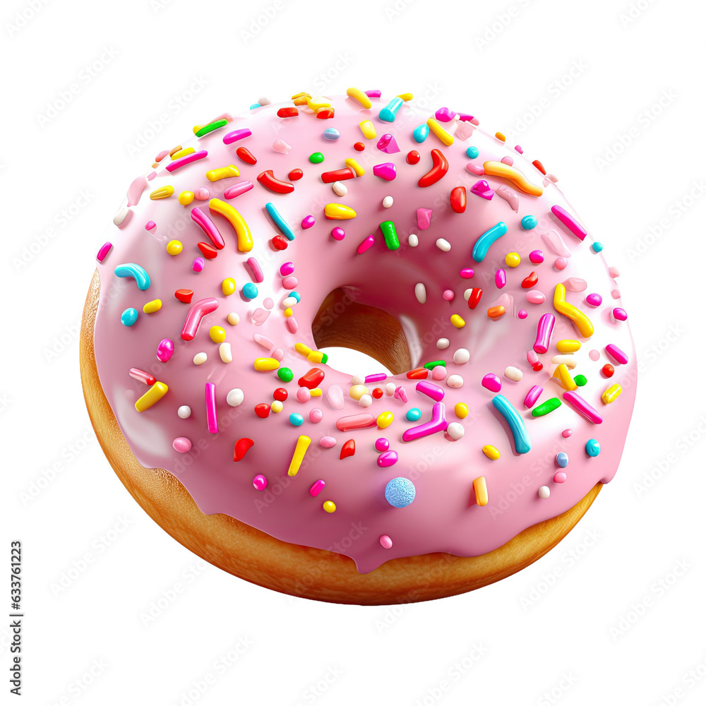 Poster elements of realistic glazed donuts with sprinkles isolated on transparent background