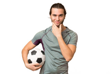 Young handsome football player man over isolated background thinking