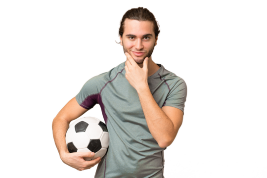 Young handsome football player man over isolated background thinking