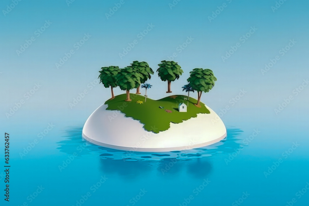 Poster island with heart shape - generative ai