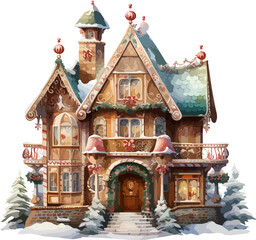 Fototapeta premium gingerbread house, color gingerbread house vector illustration, generated AI
