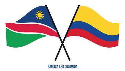 Namibia and Colombia Flags Crossed And Waving Flat Style. Official Proportion. Correct Colors.