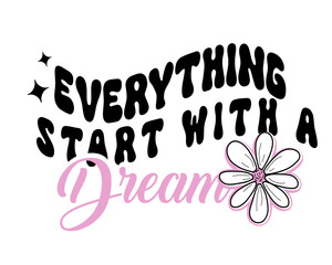 pink daisy flower drawing vector with positive slogan 