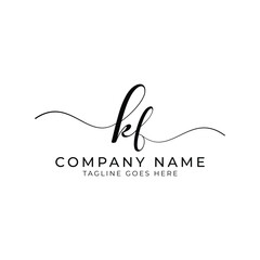 Modern initial letter kf, kf abstract calligraphy design, kf monogram logo, black color on white background