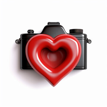 3D rendered camera with heart shape shutter - ai generative