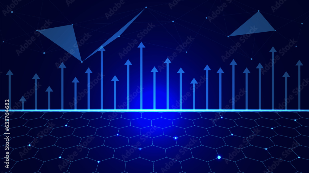 Poster abstract digital network technology concept. up arrow with dots and lines connection. global busines