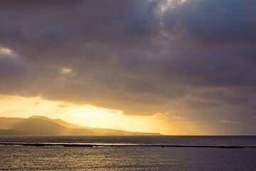 Stunning sunset at Las Canteras beach in Las Palmas de Gran Canaria, Spain