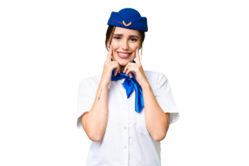 Airplane stewardess over isolated chroma key background smiling with a happy and pleasant expression