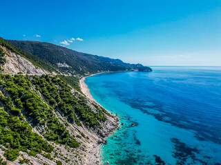 Aerial photo of Pefkoulia beach in Lefkada Ionion, Greece