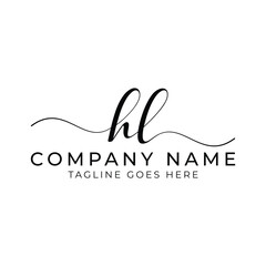 Modern initial letter HL, hl abstract calligraphy design, HL monogram logo, black color on white background