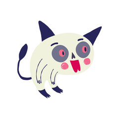 Funny funky kitty. Vibrant Halloween character. An illustration in a modern childish hand-drawn style