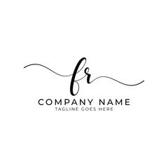 Modern initial letter fr, fr abstract calligraphy design, fr monogram logo, black color on white background