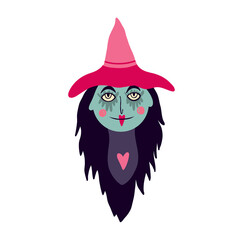 Little smiling funny witch for Halloween. Cartoon illustration for Halloween,
