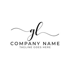 Modern initial letter gl, gl abstract calligraphy design, gl monogram logo, black color on white background