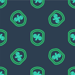 Line Loan percent icon isolated seamless pattern on blue background. Protection shield sign. Credit percentage symbol. Vector