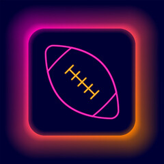 Glowing neon line American football ball icon isolated on black background. Rugby ball icon. Team sport game symbol. Colorful outline concept. Vector