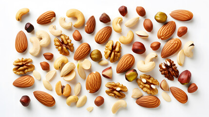 Nuts on white. Top view