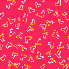 Line Hunter boots icon isolated seamless pattern on red background. Vector