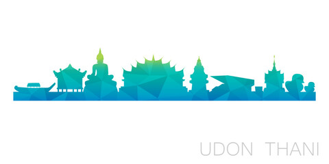 Udon Thani, Thailand Low Poly Skyline Clip Art City Design. Geometric Polygon Graphic Horizon Icon. Vector Illustration Symbol.