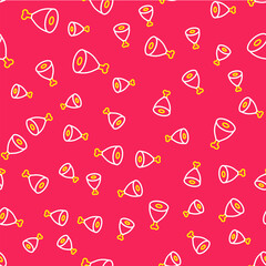 Line Chicken leg icon isolated seamless pattern on red background. Chicken drumstick. Vector