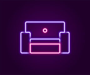 Glowing neon line Armchair icon isolated on black background. Colorful outline concept. Vector