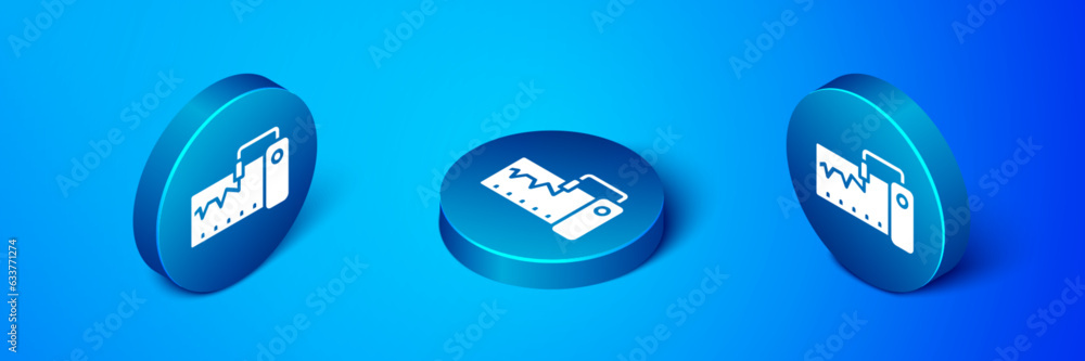 Poster isometric electrical measuring instrument icon isolated on blue background. analog devices. measurin