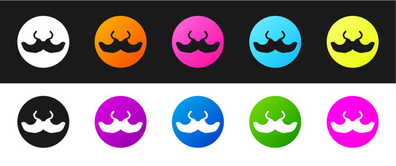 Set Mustache icon isolated on black and white background. Barbershop symbol. Facial hair style. Vector