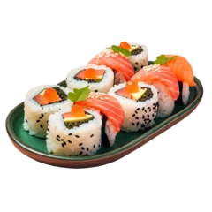 Muurstickers transparent background sushi with seafood a type of Japanese cuisine © AkuAku