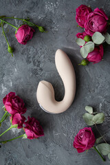 Adult toy on a concrete background with pink flowers - 633772291