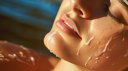 Skin Protection: The close-up captures someone applying sunscreen diligently to safeguard their skin during sunbathing