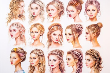 Catalog with examples of women's haircuts and coloring.