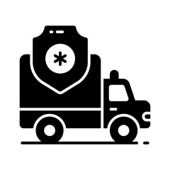 Medical ambulance, emergency vehicle with medical shield showing concept icon of medical insurance