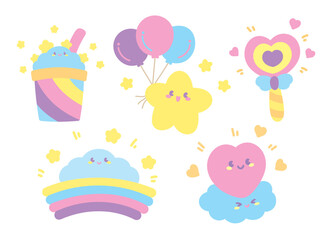 cute kawaii happy cartoon graphic element set for decorating your artwork