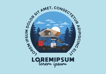 Large van with roof tent illustration design