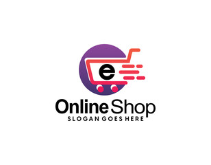 Shopping logo, E-commerce logotype, Shooping website, Purple gradient, Women's shopping website, fast shopping, E-store, website, application, template, business, company, online shop