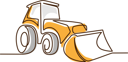 Heavy Equipment bulldozer tractor. Continuous one line drawing © Valenty