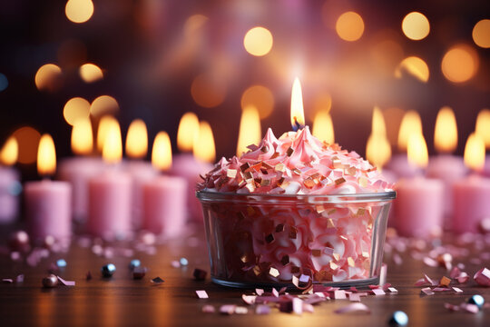 Pink backdrop hosts festive birthday candles, illuminating the celebrations joyful atmosphere Generative AI