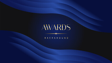 Dark blue golden royal awards graphics background. Lines growing elegant shine spark. Luxury premium corporate abstract design template.