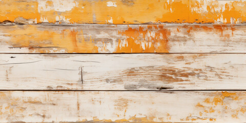 planches de bois vintage avec peinture blanche et orange  craquelée, motif répétable sans couture