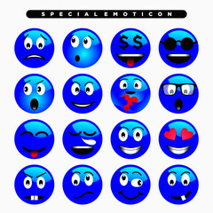 Fototapeta premium blue cute emoji icon with various facial expressions