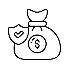 Money bag with safety shield, a concept of financial insurance icon in modern style