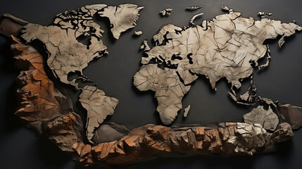 Wooden world map, war, ruins, wallpaper.
