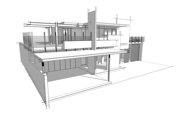 Modern house sketch 3d rendering