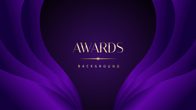 Purple golden royal awards graphics background. Elegant modern template with classy shine.