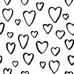 Hearts pattern Abstract seamless. Hand drawn doodle hearts. Black and white vector pattern.