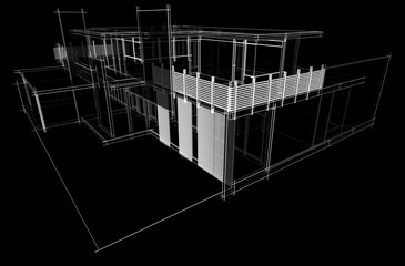 Modern house sketch 3d rendering